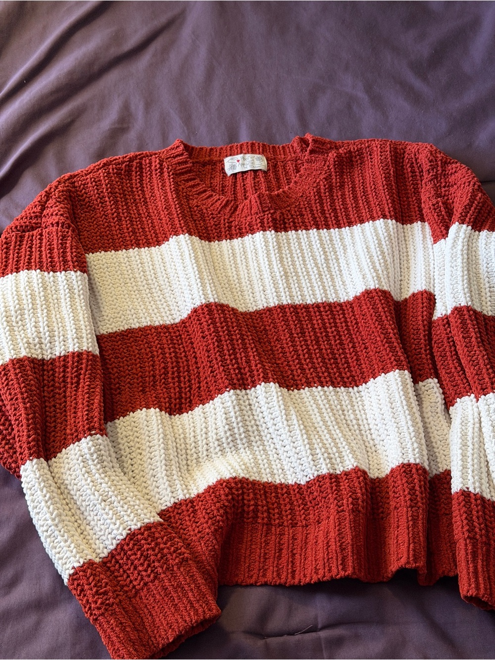 Poof! Red and White Striped Crewneck Sweater